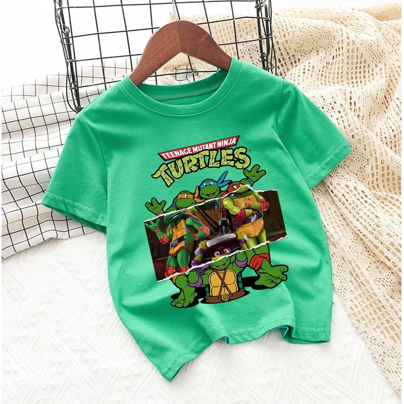Хлопковая футболка с черепахами ниндзя, футболка с рисунком аниме, кавайная детская одежда с героями мультфильмов, летние топы для мальчиков и девочек, подарок