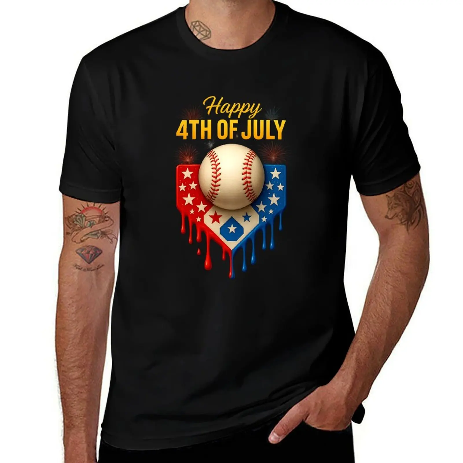 

Baseball Ice Cream Dripping Patriotic Happy 4th of July T-Shirt tees shirts graphic tee oversized t shirt mens t shirt graphic