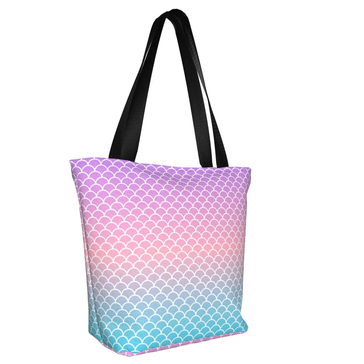 Ombre Mermaid Scales Shopper Bag Blue Purple Print Shopping Bags Women Aesthetic Tote Bag Polyester School Female Handbags