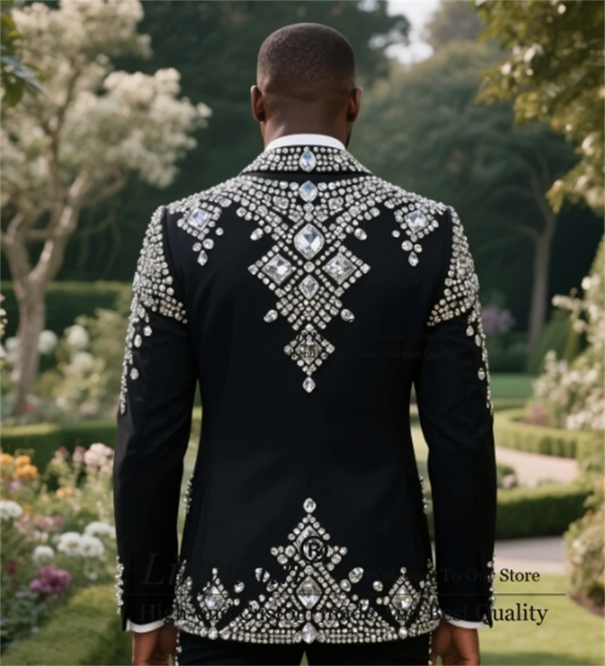 Sparkly Diamond Beaded Wedding Suit For Men 2 Pieces Sets Ropa Hombre Customized Slim Fit Costume Groom Party Male Party Blazers