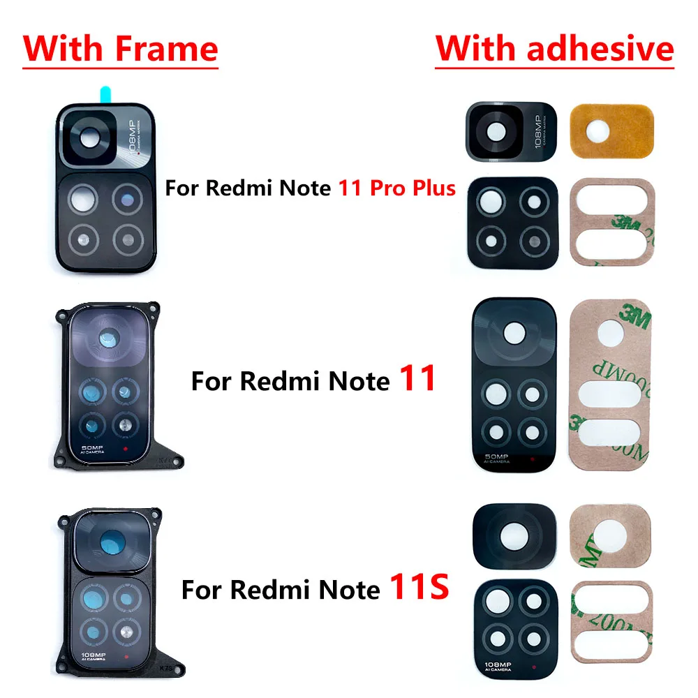 Cubierta de lente de cristal de cámara trasera con soporte de marco de repuesto para Xiaomi Redmi Note 11S 11 4G 11T 11E 5G 11 13 Pro Plus, nuevo