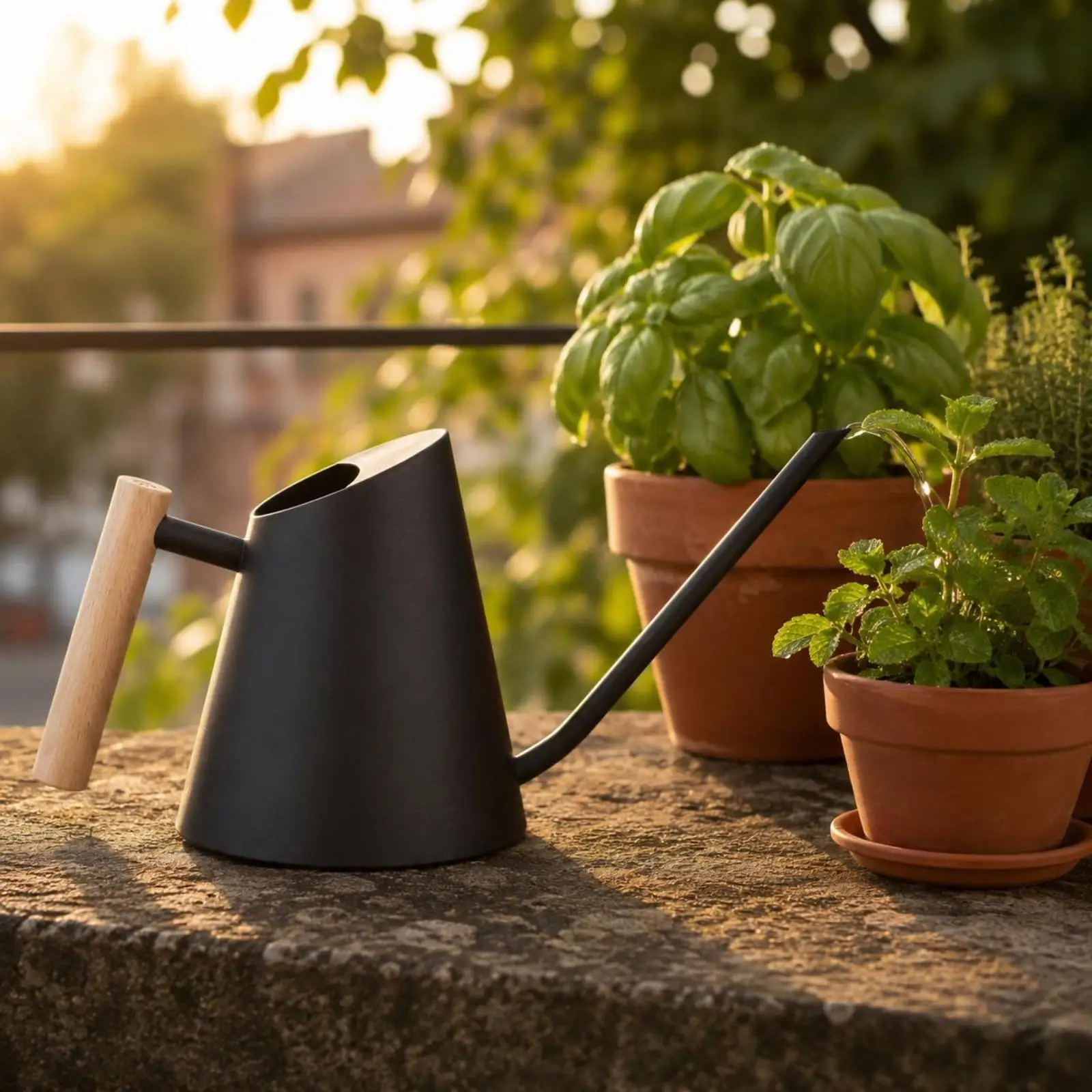 Conical Watering Can Wooden Handle Garden Tool Uncovered Top