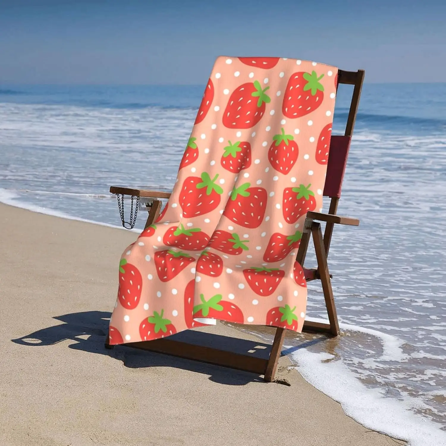 Toallas de Playa Rosas con Estampado de Fresas, Lindas Toallas de Verano con Diseño de Frutas, Extra Grandes, Suaves, de Alta Absorción y Secado Rápido, para Piscina