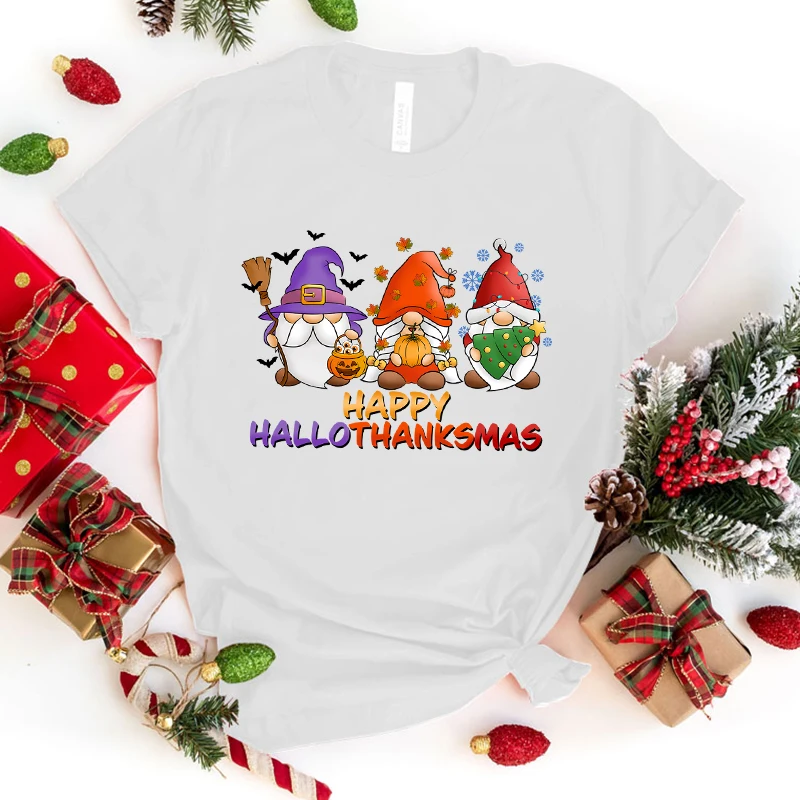 

Men Fashion T Shirt Funny Happy Halloween Thanksgiving Christmas Gnome Letter Print T Shirt Happy Halloween Thanksgiving tops