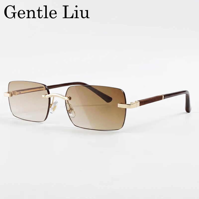 Rechteckige Punk Randlose Sonnenbrille für Herren 2026 Luxus Designer Trendige Photochrome Sonnenbrille Vintage Kleiner Rahmen Fahrbrille