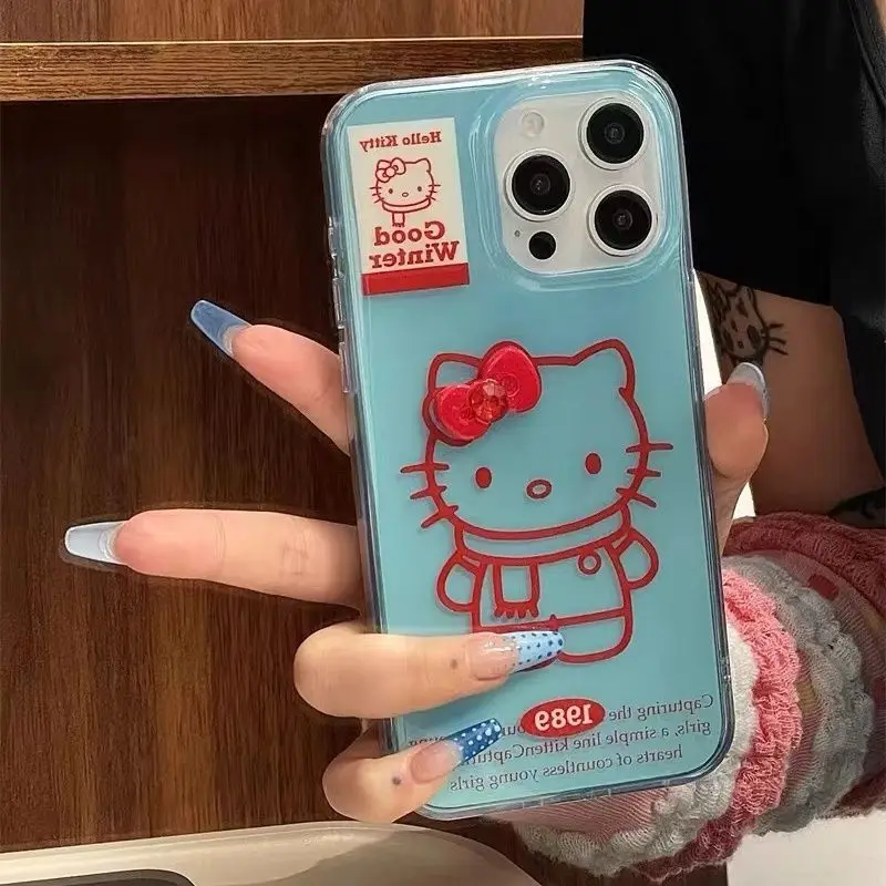 Sanrio Hello Kitty Red Line KT Phone Case For iPhone 15 14 13 12 11 Pro Max 7 8Plus XR XS MAX Y2K Girl Cute Anti Fall Back Cover