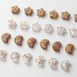 4PCS Moon Stars Shaped Color Spots Glass Beads Jewelry Making Charm Eardrop DIY Bracelet Supplies Hand Made Accessories
