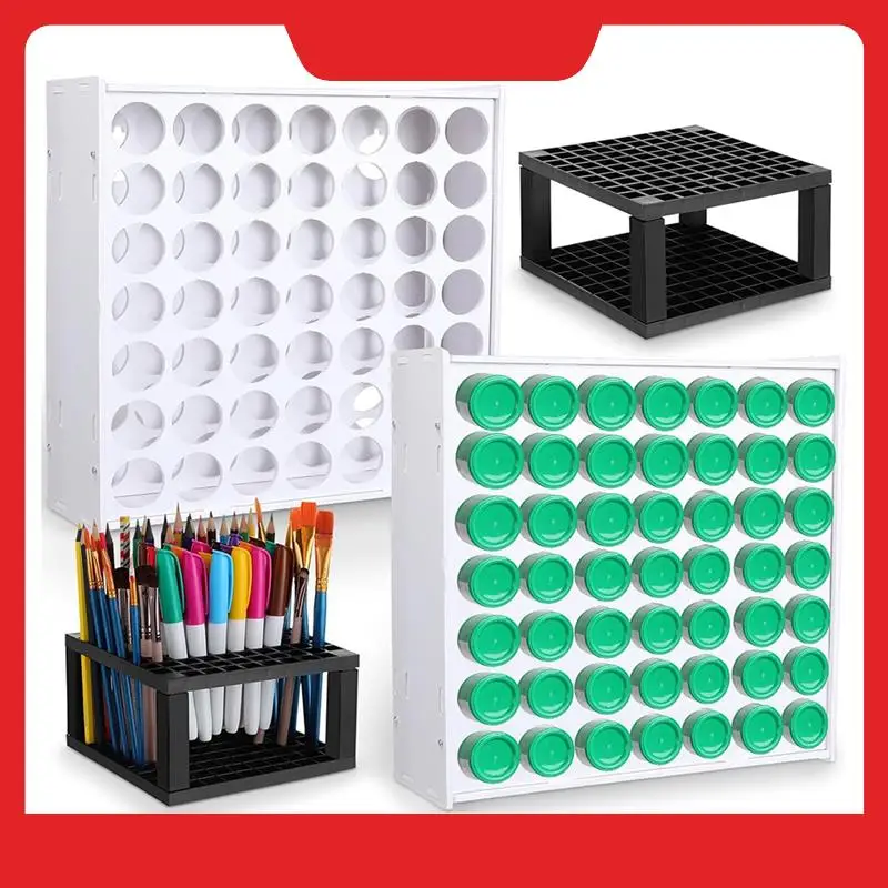 

A32HOT-3 Pcs Paint Organizer Set 49 Holes Craft Paint Storage Rack Vertical Paint Rack 2 Oz Paint Bottle Desk Stand For Pens