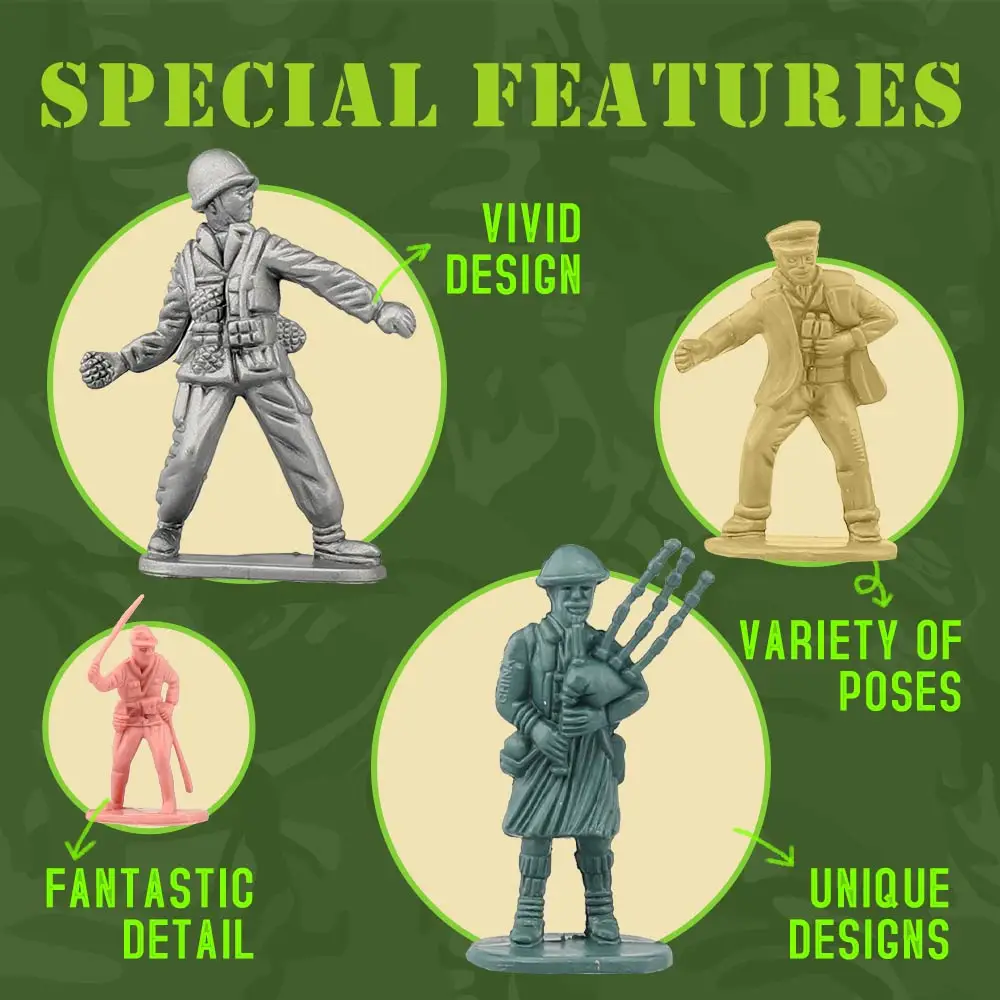 ViiKONDO Army Men ของเล่น Action Figure สีเขียว vs Tan ทหาร WWII Troop US UK ญี่ปุ่นเยอรมัน Battle ธงทหาร Wargame เด็กของขวัญ