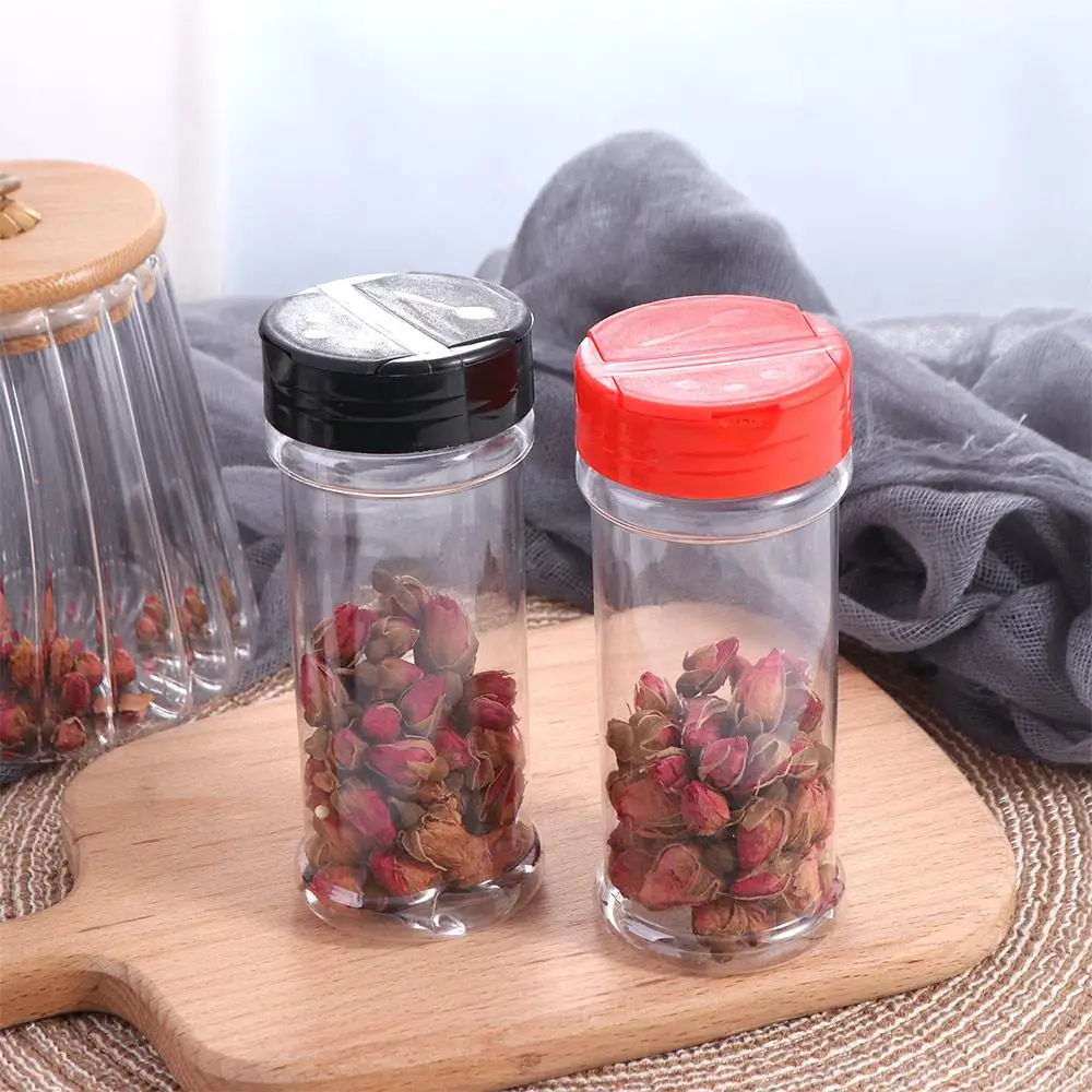 Household 200ml Clear Plastic Spice Jar Plastic Transparent Seasoning Bottle Butterfly Cover Refill Spice Containers BBQ