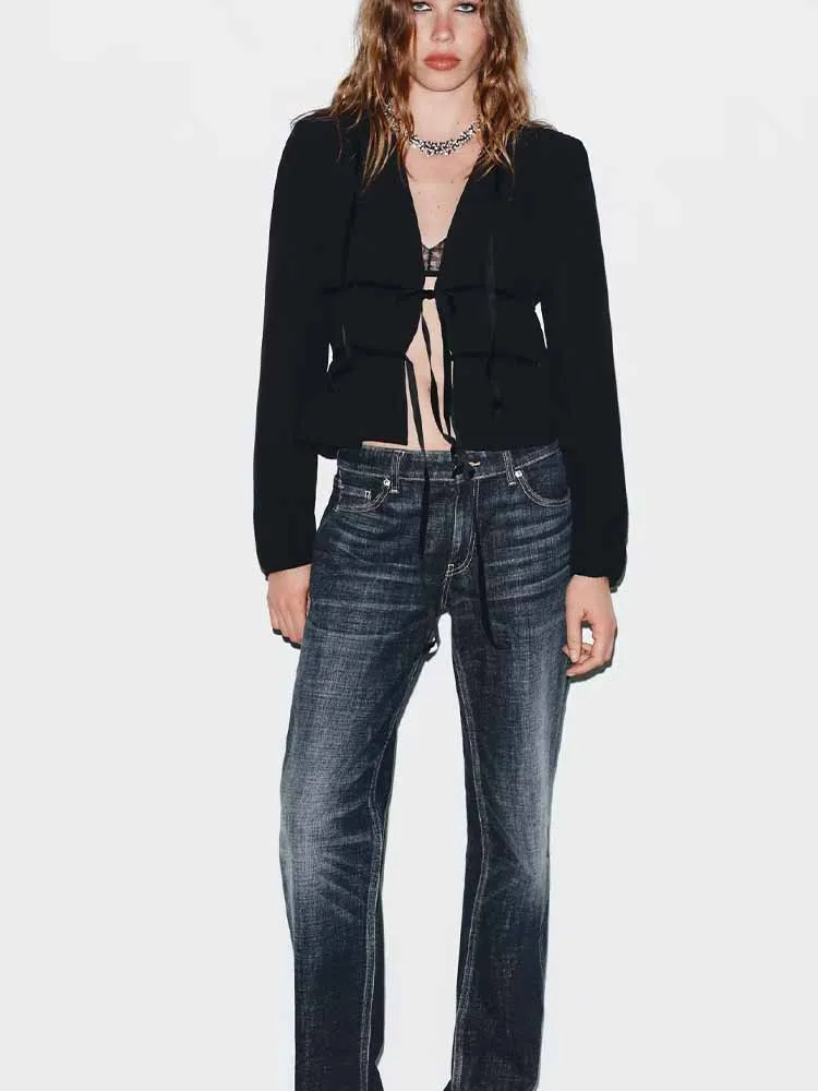 

Зимняя новая женская модная повседневная рубашка из жоржета с длинными рукавами в европейском и американском стиле, украшенная бантом