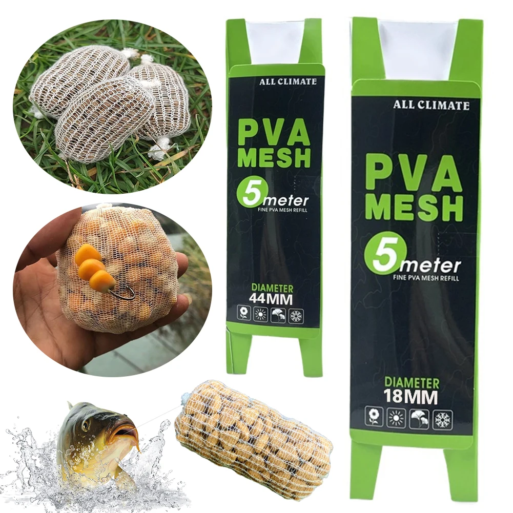 PVA Carp Fishing Mesh Fishing Bait Bag Water Soluble Refill Stocking Bait Bags 18/44mmx5m Fishing Accessories