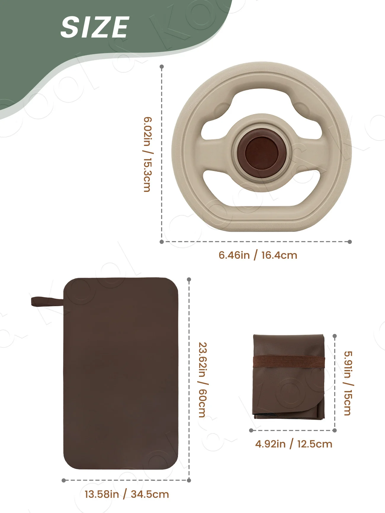 Stroller Steering Wheel & Waterproof Faux Leather Changing Pad Set, Portable Nappy Mat for Baby Travel