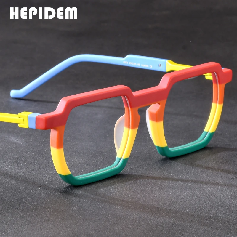 HEPIDEM Multi Acetate Glasses Frame Men Brand Designer Square Eyeglasses Women Japanese Handmade Spectacles Thick Eyewear 9373