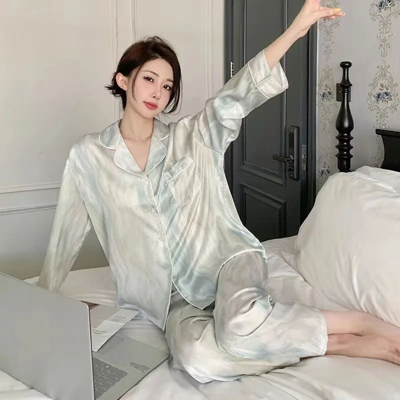 Women\'s Pajamas Spring, Autumn And Summer Loungewear Gradient Water Wave Pattern Fashion High-Class Sense Of Sleepwear Loungewea