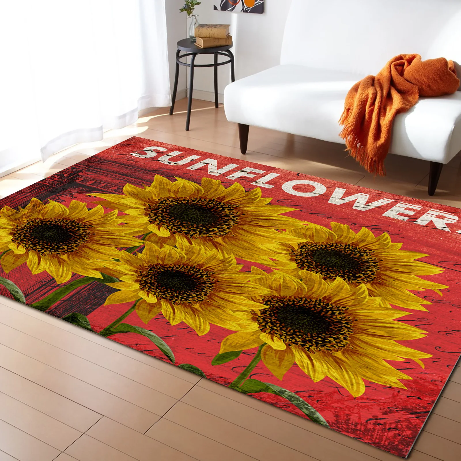 

Sunflower Wood Grain Vintage Farm Living Room Floor Mat Children's Room Bedroom Bedside Carpet Kitchen Door Mat