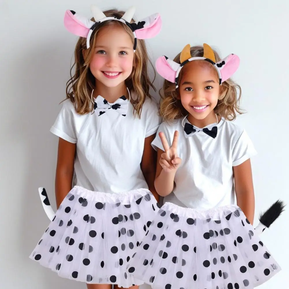 

Повязка на голову с коровьими ушками 2025 года, повязка на голову с искусственными волосами и хвостом, фермерский костюм, комплект для взрослых, подростков, обруч для волос с коровьими ушками и гибким хвостом, черный