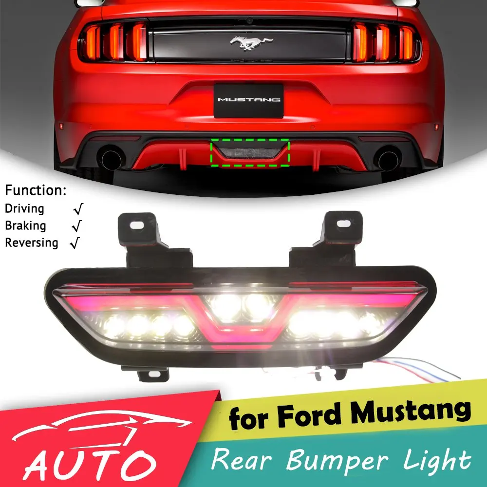 

For Ford Mustang 2015-2017: 2PCS Multi-Function LED Lamp – Rear Bumper Reflector Fog Brake Backup Light, Durable Auto Part