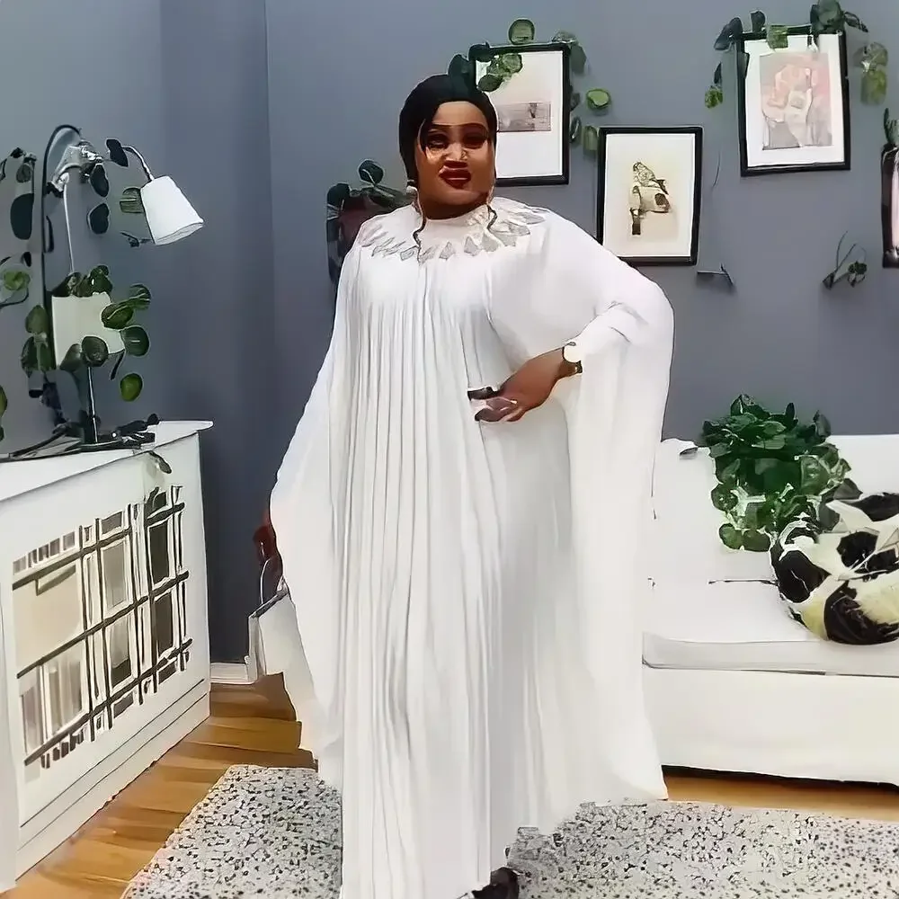 Summer Fashion Plus Size African Dresses for Women 2024 Africa Long Sleeve Pleated Long Maxi Dress Gowns Kaftan Africa Clothing