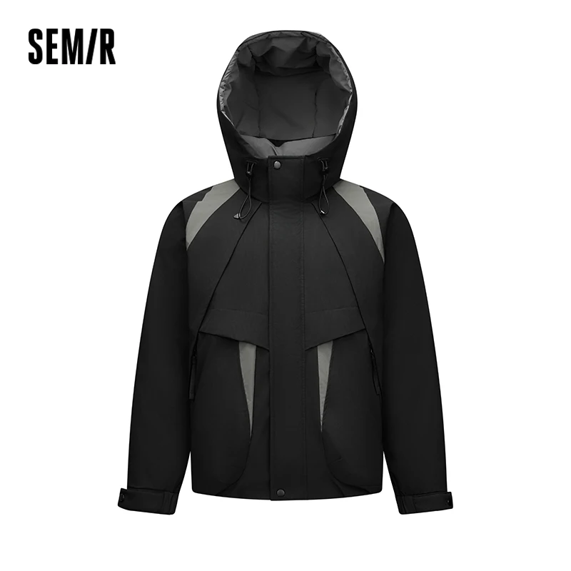 Semir Men Down Jacket 90 Percent Down Fill Color Block Outdoor Hooded Modern Style Raglan Sleeve 2026 New Winter Daily Wear
