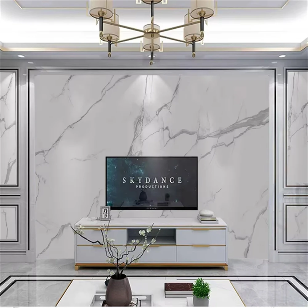 custom Modern white marble wallpaper living room catering engineering home decoration photo mural stone wall papers home decor
