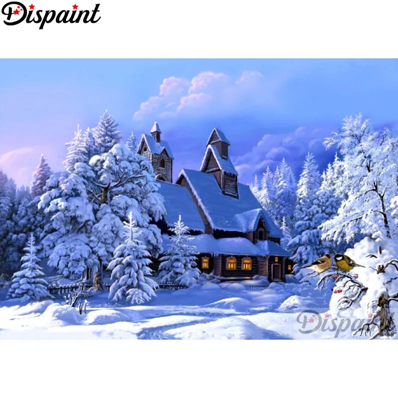 Despaint completo quadrado/broca redonda 5d diy pintura diamante "casa neve inverno" 3d bordado ponto cruz decoração de casa presente a11061