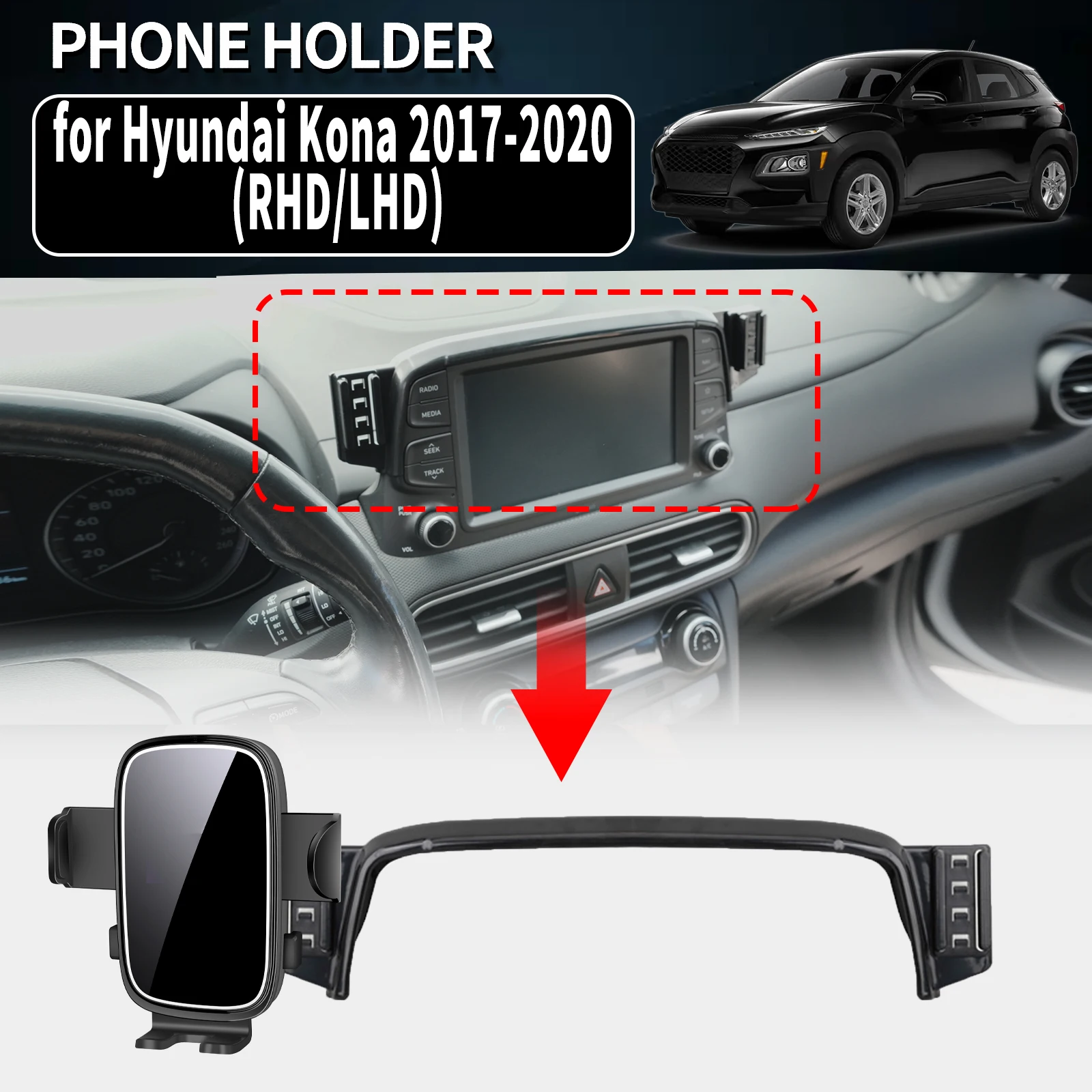 

for Hyundai Kona 2017 2018 2019 2020 RHD LHD Auto Phone Holder Mount GPS Navigation Bracket Stable Car Accessories