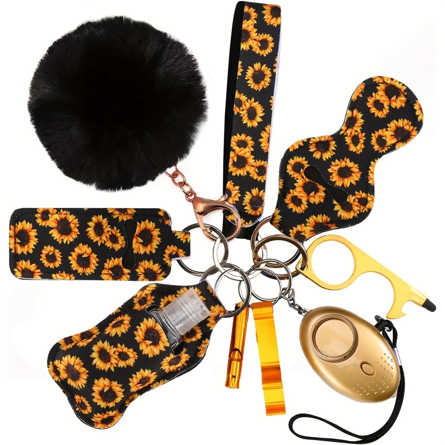 

Pcs Stylish Keychain Set for Women - Loud Safe Sound Personal Alarm, No Door Opener, Whistle, Pom - Perfect Valentines Day Gift