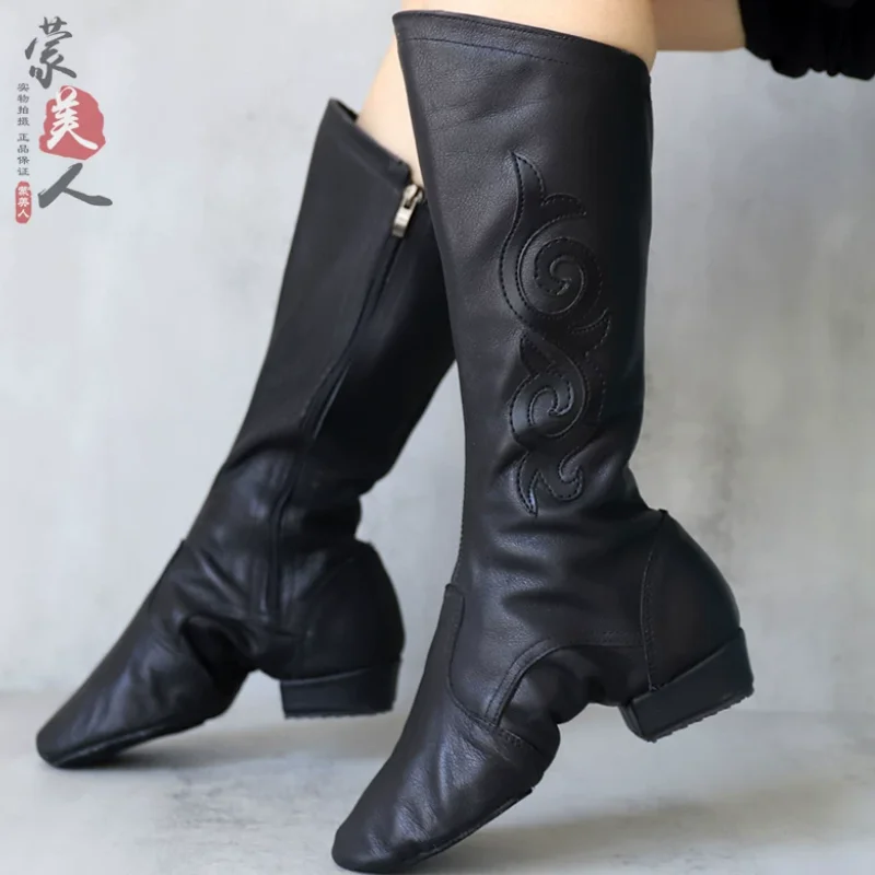 Mongolian Soft-Soled Pure Leather Handcrafted Mid-calf Women's Dance Boots