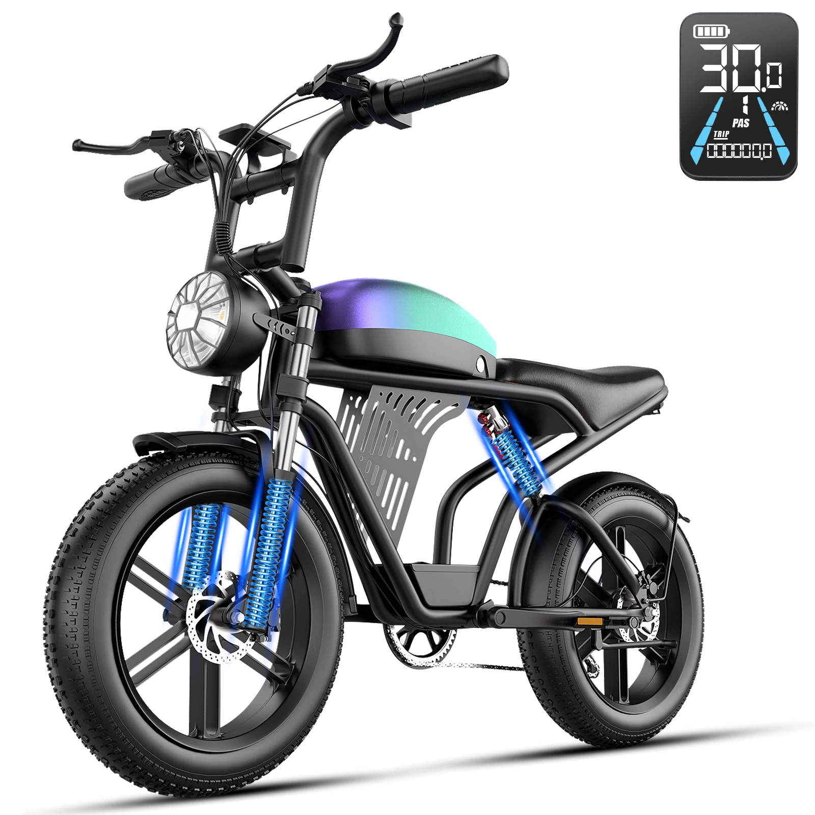 

Внедорожный электровелосипед 1500 Вт, 48В20Ач, скорость 48 км/ч, запас хода 105 км, с толстыми шинами 20x4, двухподвесный велосипед для бездорожья