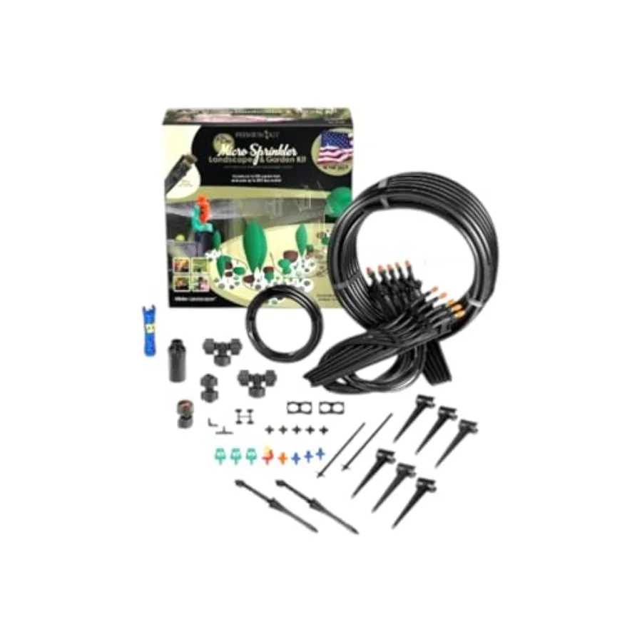 

Premium All-in-One Micro Sprinkler Kit for Landscapes Gardens: UV-resistant PVC black includes adjustable nozzles and 100ft tub