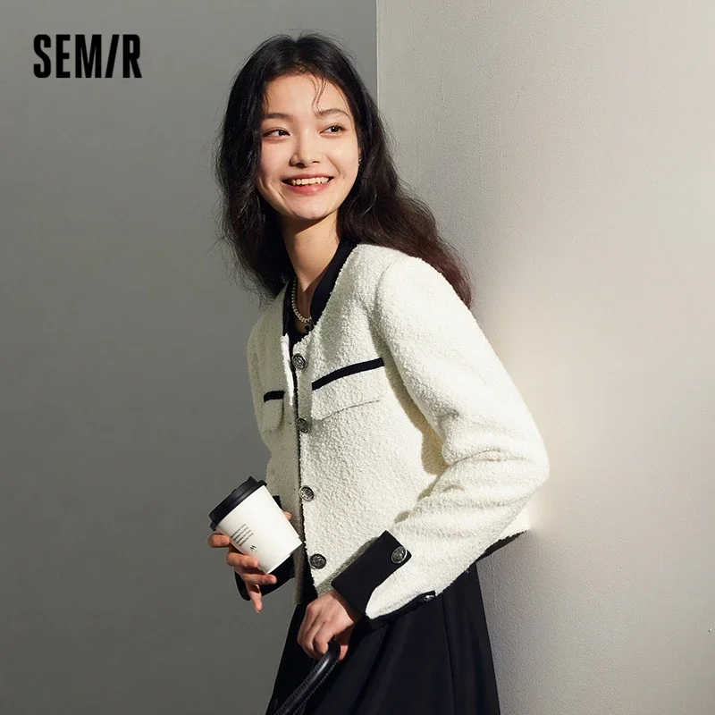 Semir 2023 Women Jacket Short Style  Slim Fashion Autumn New Contrast Color Texture Jacket  Commuting Jacket for Women