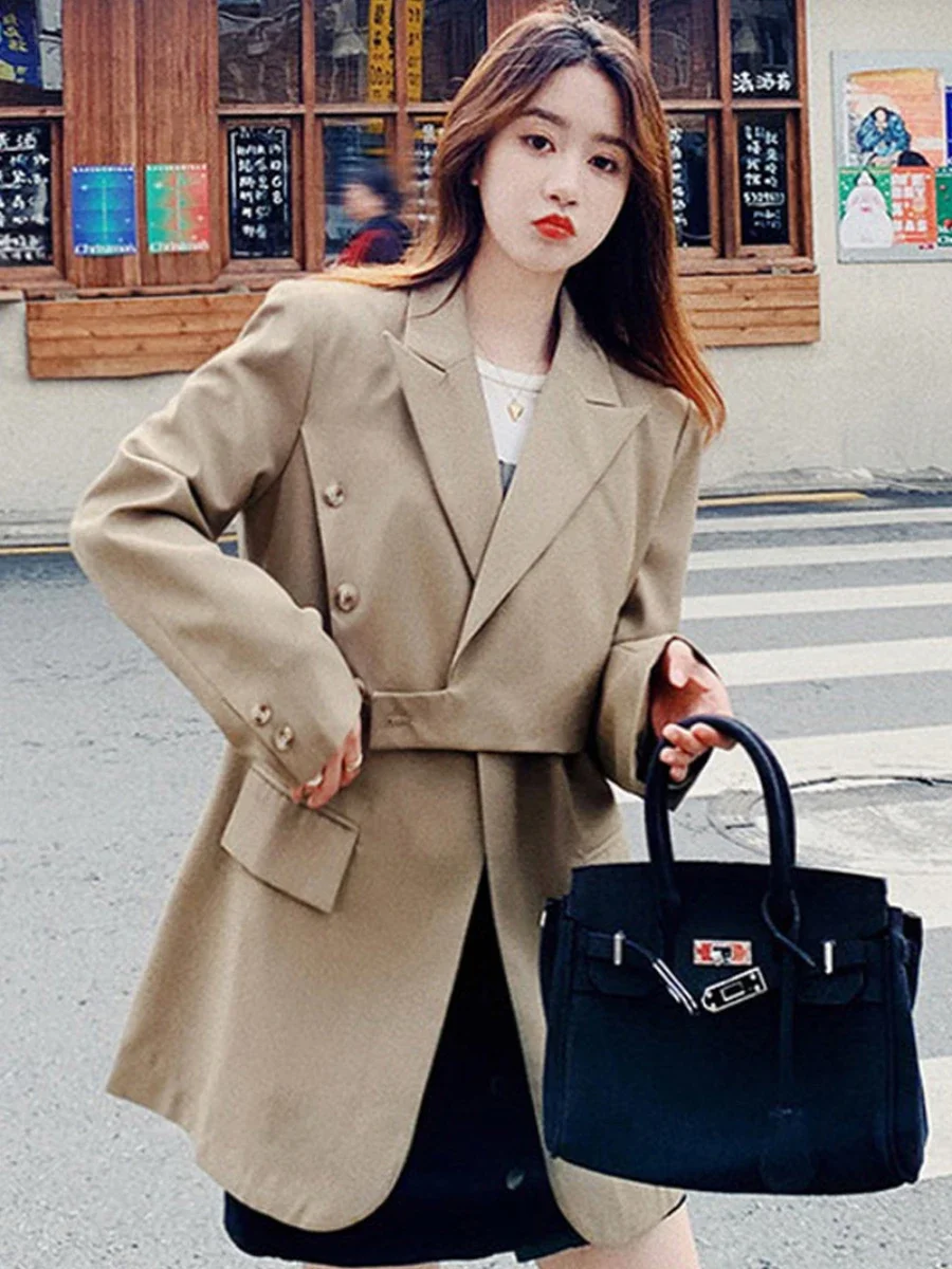 Koreanische Mode elegante lässige Trenchcoat Frauen Streetwear drehen Kragen Gürtel Wind jacke Herbst lose feste Jacke Frauen