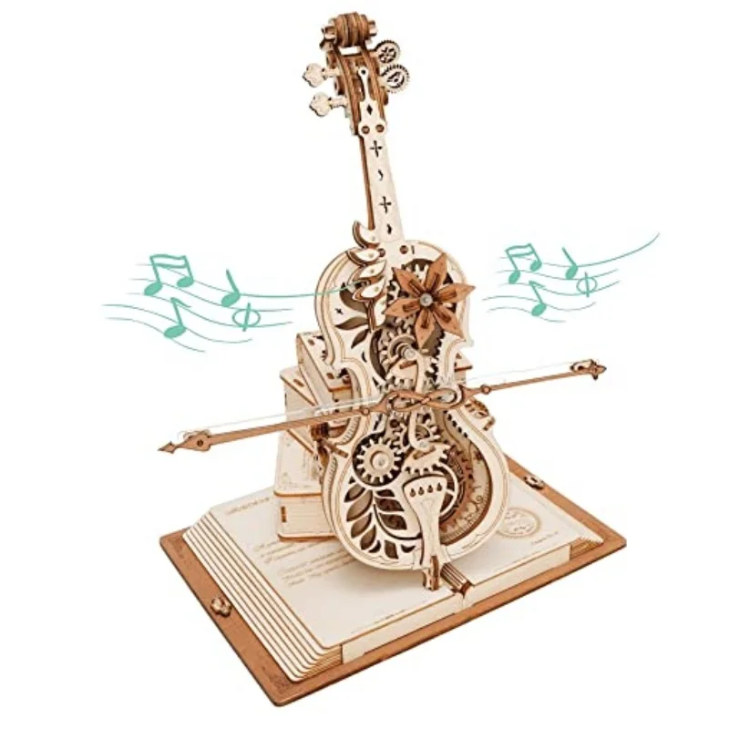 Robotime 1:5 Scale Cello Model Kit with Base 199pcs Wooden Music Box Building Kit Desk Gift for Men Women Hobby for Adults