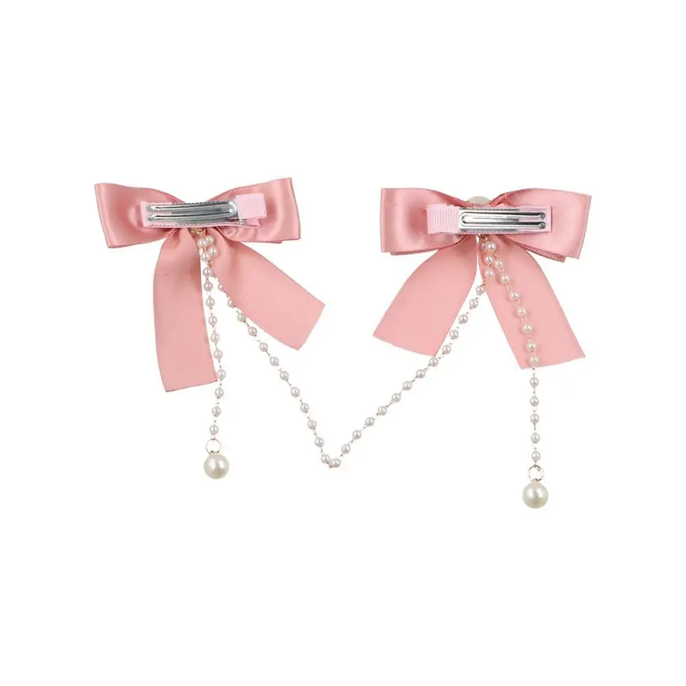 Tassel Bowknot Hair Clip Hair Side Clip Pearl Chain Bow Tassel Hairpin Korean Style Duckbill Clip Ribbon Bow Barrettes New Year