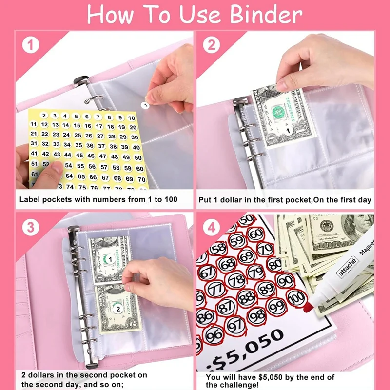 Top-Money Saving Binder, Envelope Savings Challenge Book, Envelope Challenge Binder, 100 Envelope Savings Challenge