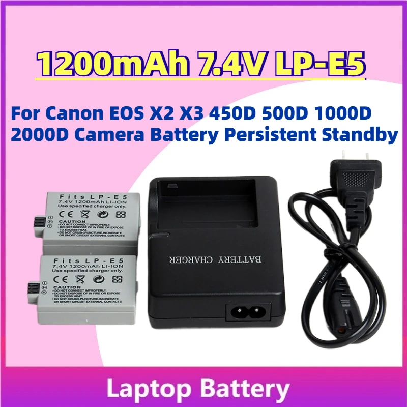 

Upgrade New 1200mAh 7.4V LP-E5 Rechargeable Battery for Canon EOS X2 X3 450D 500D 1000D 2000D Camera Battery Persistent Standby