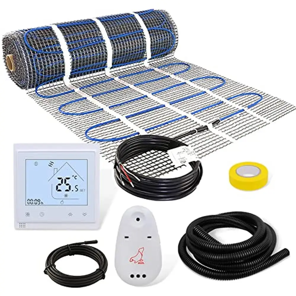 Electric Radiant Floor Heating System Kit 120V 50 Sqft with Upgraded Thermostat Stone Heating Mat Set with Temperature Control