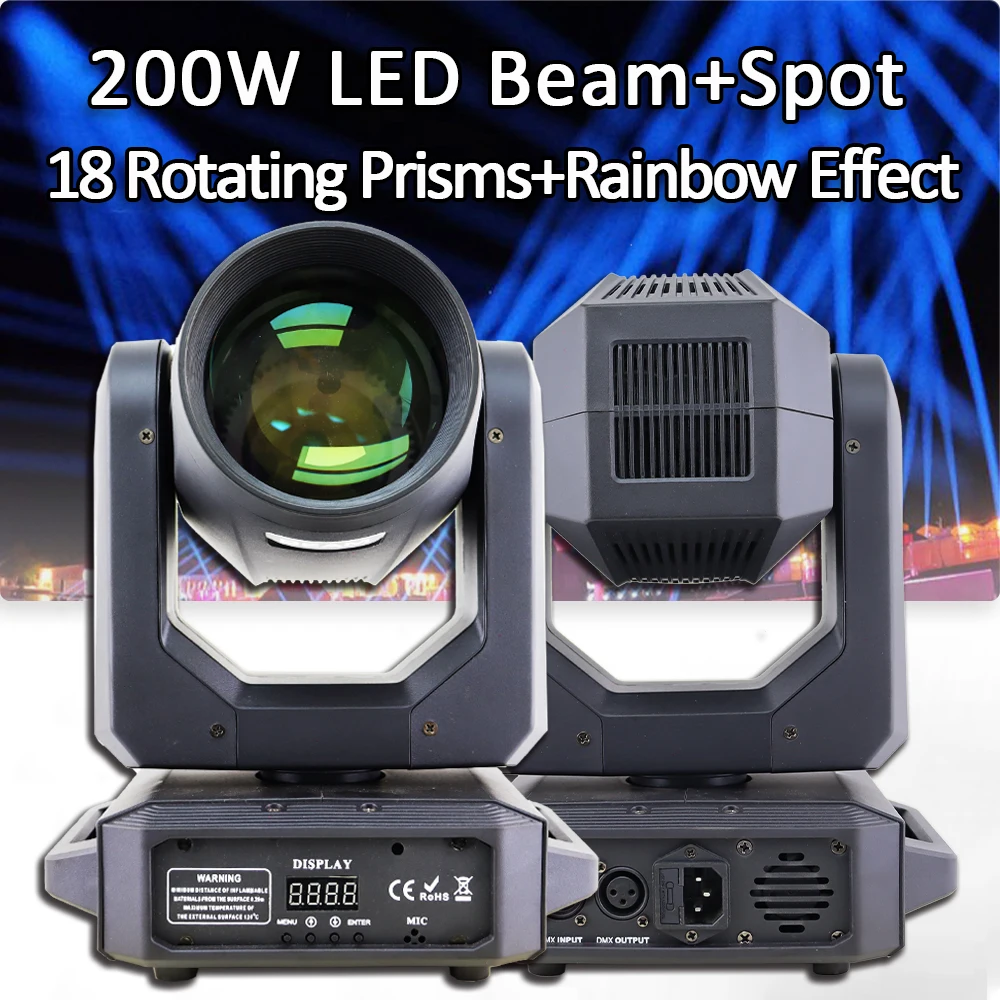 

YUER 200W LED Moving Head Light Beam Spot 18 Rotating Prisms Dj Dmx512 Stage Effect Light Disco Dj Party Bar KTV Wedding Club