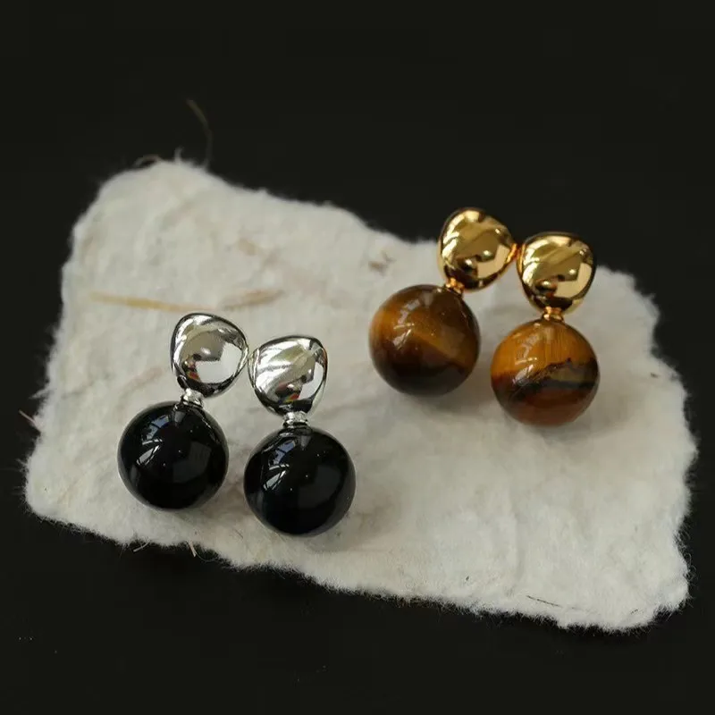 

Jenny&dave Jewelry Earrings Women's Earrings Ear Cuffs Black Agate Tiger Eye Stone Earrings For Women 925 Silver Needle Earrings