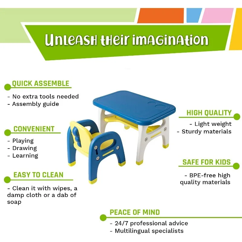 Kids Table and Chairs Set Safe for Children - New 2023 Activity Table for Kids - Ideal for Drawing and Painting Toddler Table