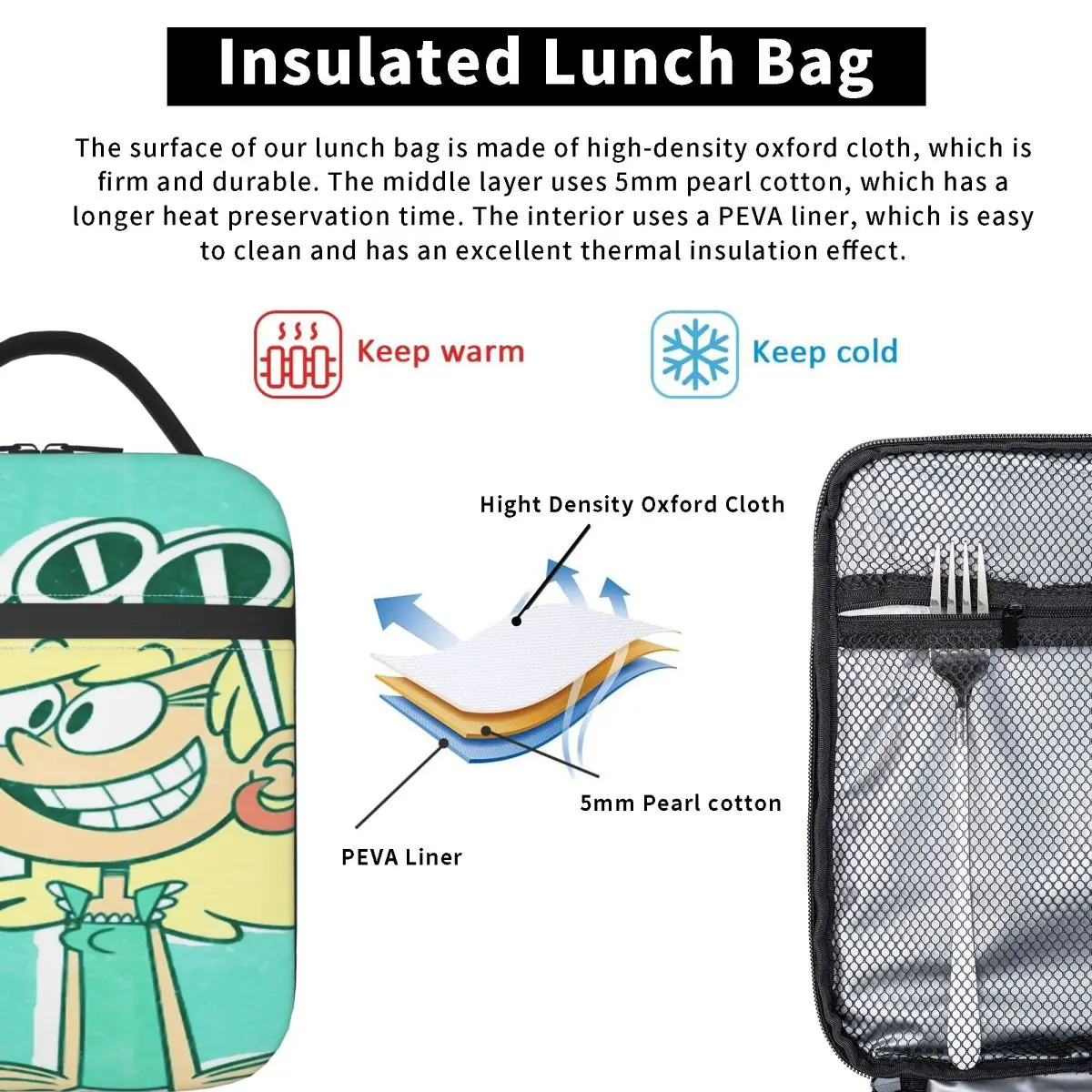 Bolsa de almuerzo de dibujos animados familiar L-loud Houses para fiambrera con estampado Unisex, bolsa refrigeradora de oficina bonita, bolsas térmicas Oxford portátiles para el almuerzo