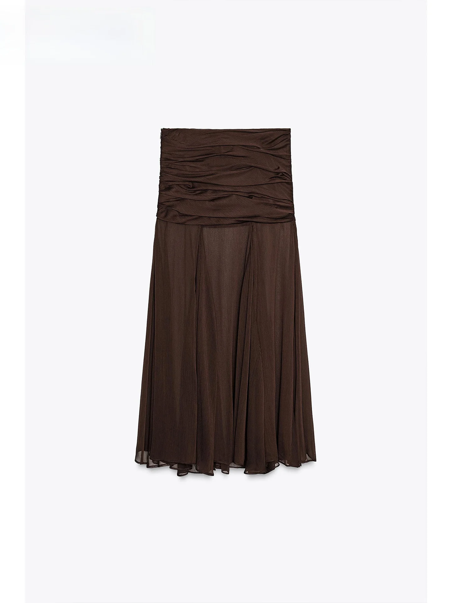 ZAPRHA 2025 nouvelle Faion épissé marron Semi-Transparent plissé Design f jupe Dra Sensation Ele taille haute décontractée