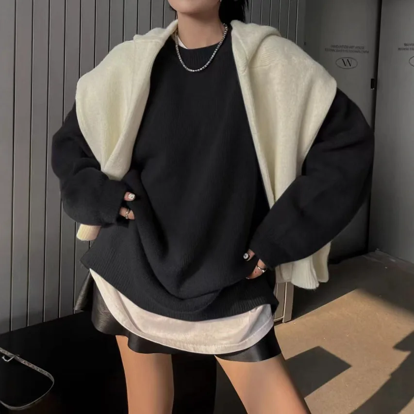

Women's New Double-layer Round Neck Knitted Sweater for Loose Autumn and Winter