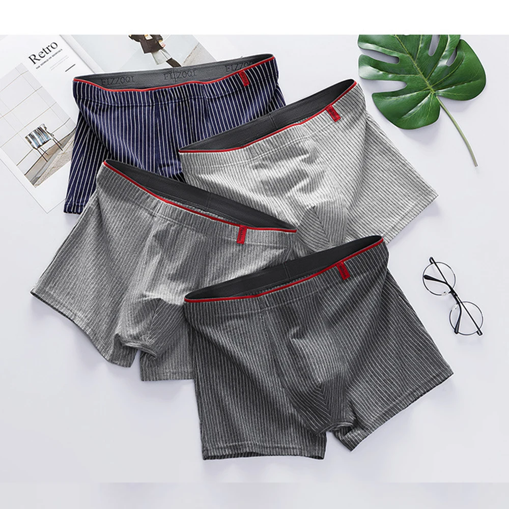 4 Pcs Men's Underwear Men Cotton Briefs Striped Boxers Shorts Panties Comfort Underpants Plus Size Striped Boys Underwear L-4XL