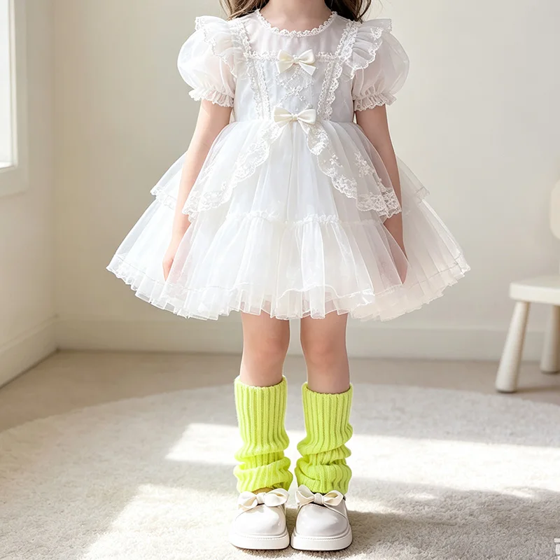 Autumn Solid Color Leg Warmers Middle Tube Socks Knitted Y2K Lolita Style Mid-Calf Socks for Children Girl