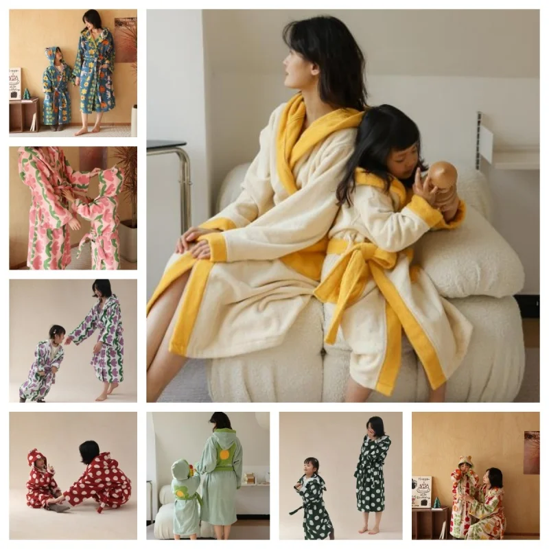 2024 new classic tulip series bathrobe pure cotton long-staple cotton skin-friendly hooded parent-child absorbent home bathrobe