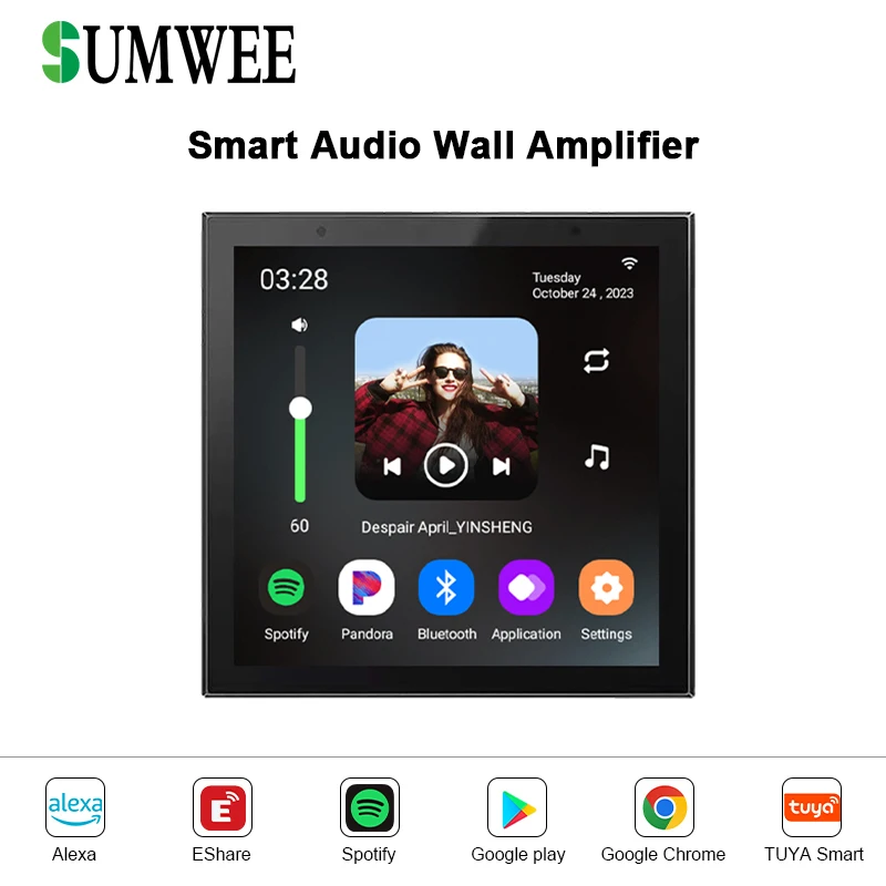 

Home WIFI Smart Audio System wall amplifiers 4 inch Android 11 Bluetooths Touch Screen Music Control Panel With Ceiling Speakers
