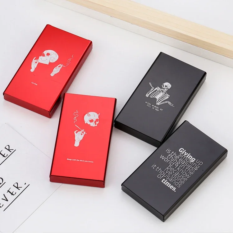 سبائك الألومنيوم المرأة ضئيلة علبة السجائر أحمر أسود الإنجليزية غطاء الشريحة ضئيلة علبة السجائر رقيقة جدا المرأة المضادة للضغط #5