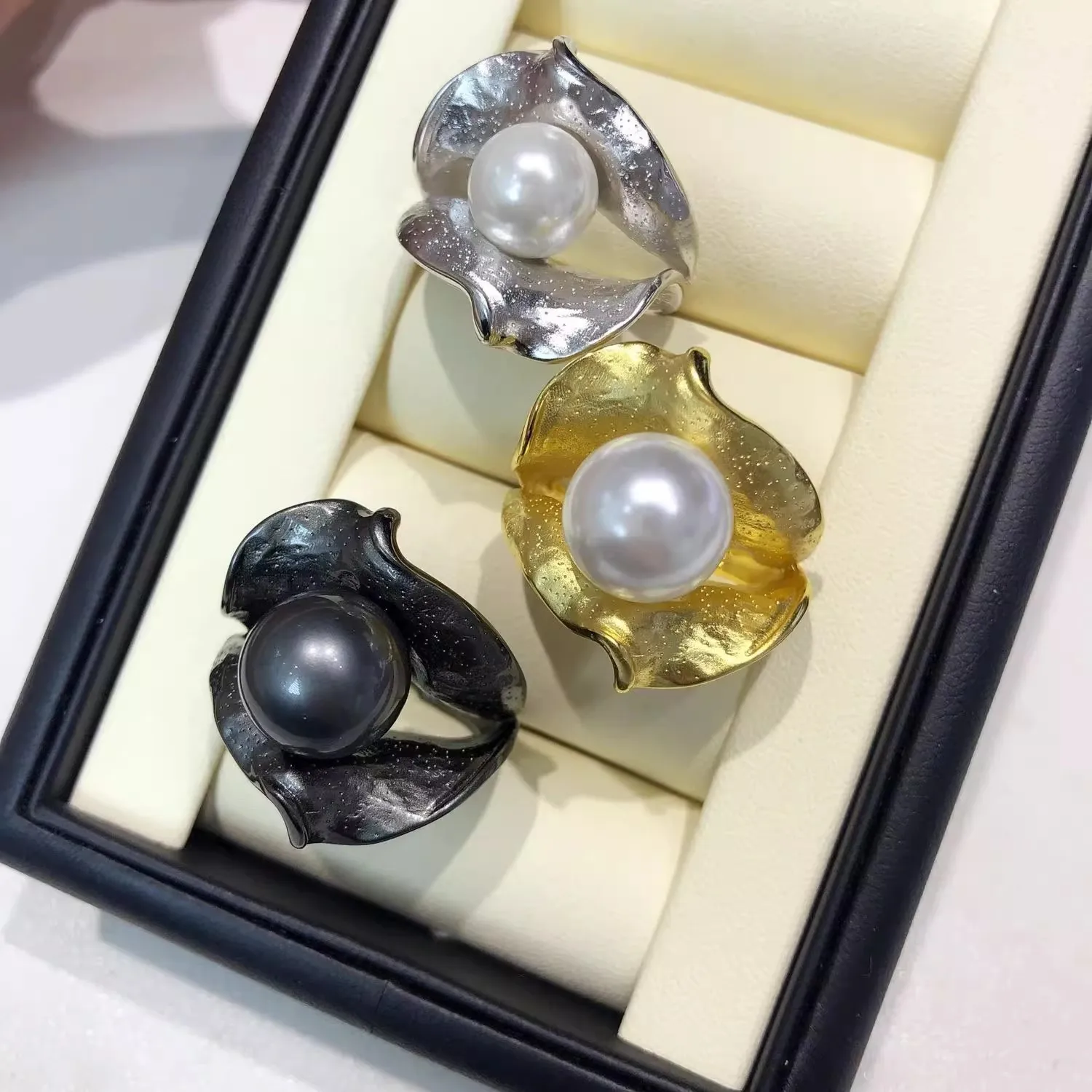 

MeiBaPJ 9mm Freshwater Pearl RING Simple Flower Holder Ring DIY 925 Silver Holder Setting Fine Wedding Jewelry for Women